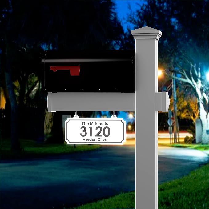 4Ever Products Vinyl Mailbox Post System - Includes Black Steel Mailbox and Custom Address Plate (White)