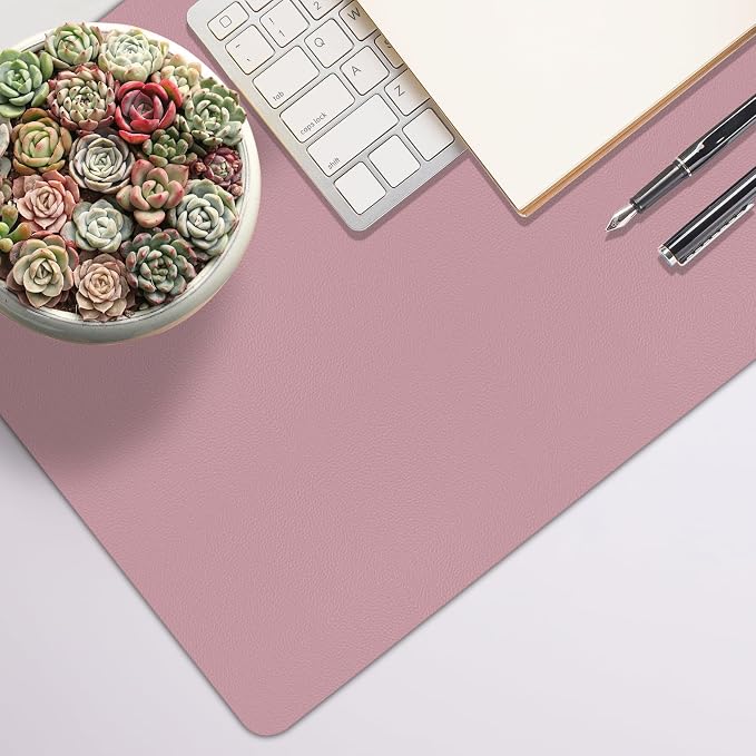 Leather Desk Pad Mat, Dusty Pink Desk Mat, 35.4" x 16.9" | Non-slip and Waterproof Computer Mat, Desk Protector for Office/Home, Desk Accessories for Women