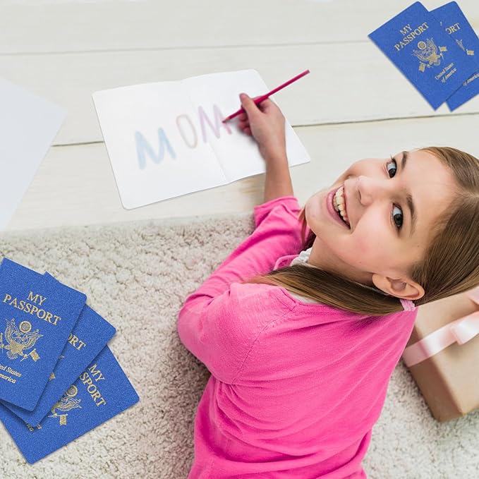 10 Pcs Blank Passport Notebook Blue Passport Book Fake Passport Travel Journal Sticker Collection Book for Kids School Projects World Travel Pretend Activity Party Favors, 5.51x3.9 Inch