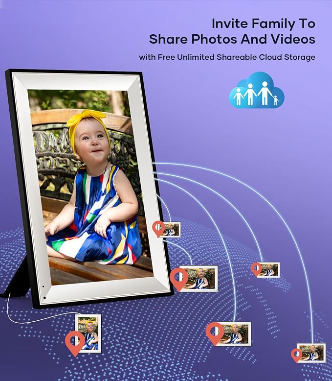 Cozyla 10.1'' WiFi Digital Picture Frame for Storing Memories | No Subscription & Free Unlimited Storage, Share Photo&Video via Apps, Auto-Rotate WiFi Electronic Photo Frame for Gifting