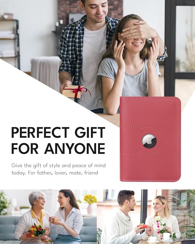ALLIVE Passport Holder for Travel, Genuine Leather Passport Holder with AirTag Slot for Women and Men, Passport Cover Wallet Travel Must Haves Airport Essentials,Travel Gifts, Pink