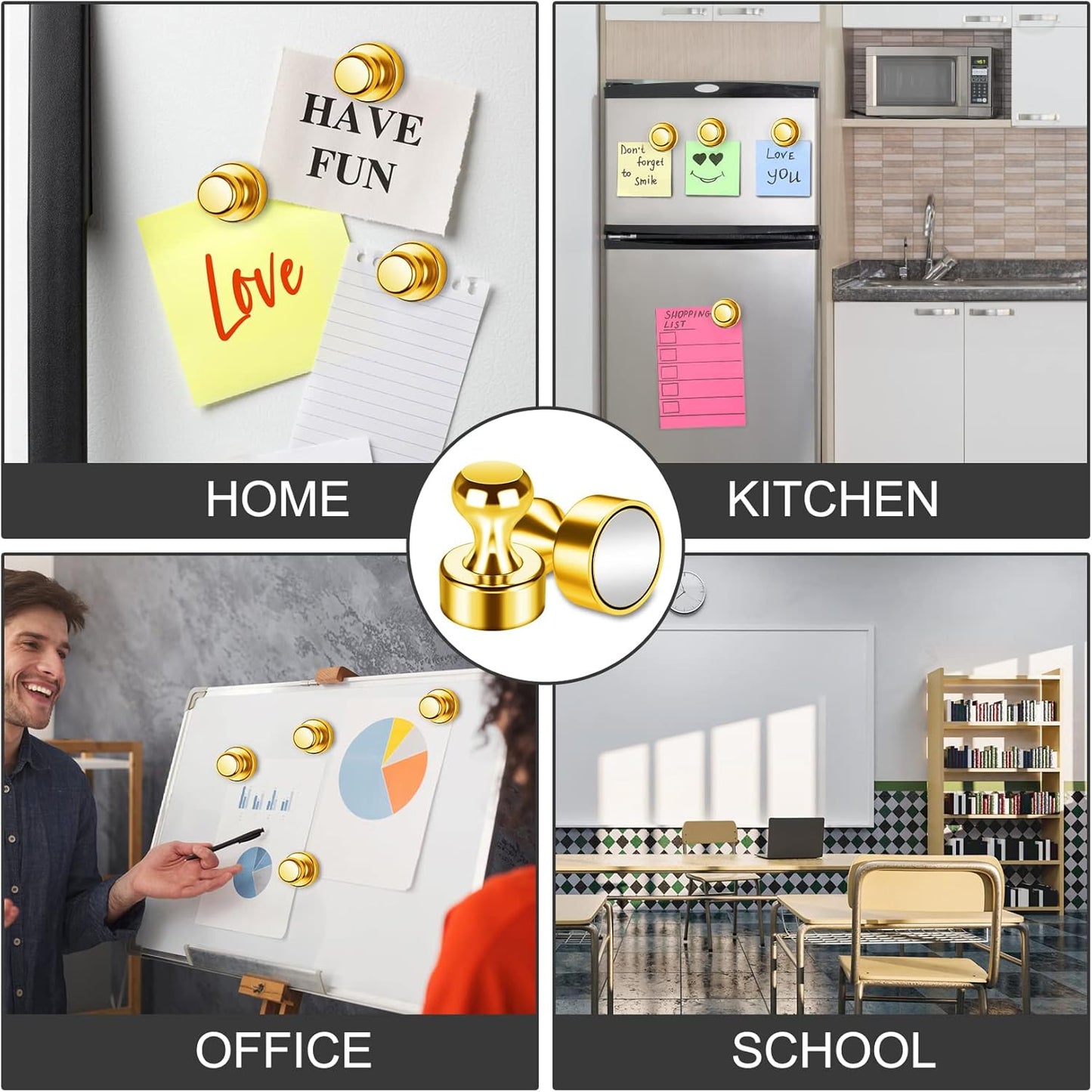 12 Pack Refrigerator Magnets Fridge Magnets Whiteboard Magnets Small Magnets Magnetic Push Pin, Office Magnets Push Pins Magnets for Whiteboard, Fridge, Office, School