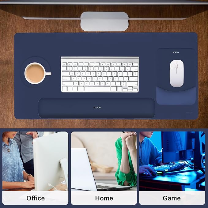 MOSISO Keyboard Mouse Pad Set, Large Gaming Mouse Pad&Keyboard Wrist Rest | Rectangular Mousepad with Wrist Rest&Coaster, Ergonomic Non-Slip&Easy Typing Pad with Curved Silicone Lining, Navy Blue
