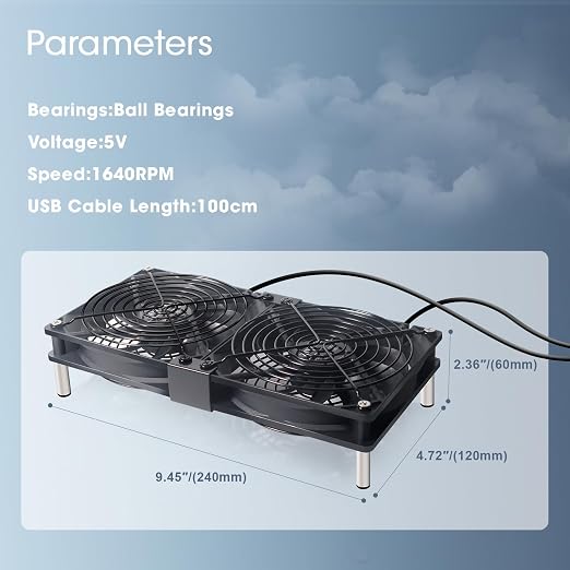 Dual 120mm 5V USB Cooling Fan with Speed Controller Dual Ball Bearings Quiet USB Fan for Router TV Box Micro Computer Cabinet Cooling
