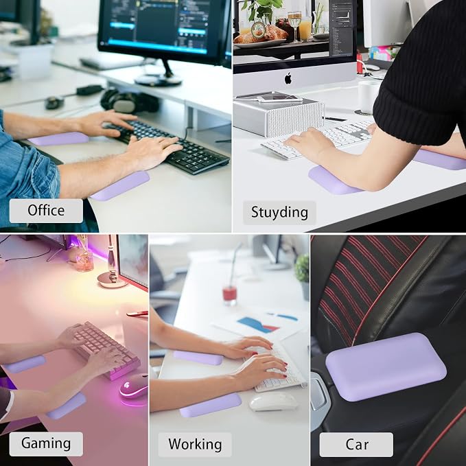 Leolee Elbow Rest Pads for Desk, Gel Ergonomic Wrist Rest Arm Rest Pads | Upgraded, Memory Foam, Non-Slip Base, Cushion Support Relieve Elbow and Wrist Pain for Computer, Office, 2 Packs, Purple