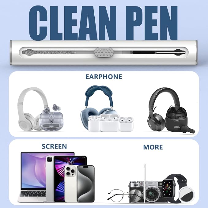Inesore Multi Cleaning Kit for AirPods & All Earbuds (White+Cleaning Cloth) | 3-in-1 Design with Brush,Sponge & Metal Tip, Airpod Cleaning, Phone Cleaner, Earbud Cleaning, Electronic Device Cleaning Tool