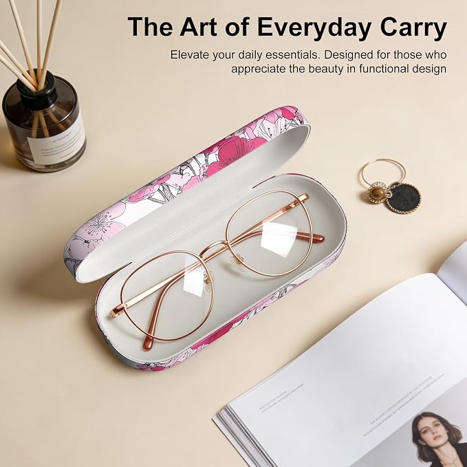 Hard Shell Leather Sunglasses Case,Classic Fashionable Cute Large Glasses Case for Women Men,Sunglass Eyeglasses