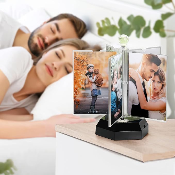 ZEEYUAN Auto-Rotating 4x6 Photo Frame Acrylic Picture Frame with Night Lighting/Multiple Picture Frame to Display 10 Photos,4x6 Family Photo Frame Collage for Desktop