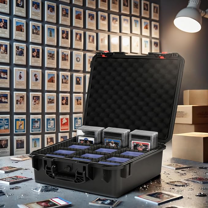 Graded Card Case Storage Box: Trading Card Storage Box with 9 Dividers for PSA BGS SGC Top Loaders Sports Cards, Waterproof Hard Slab Case for Baseball Football Basketball Magnetic Cards (Holds 600+)