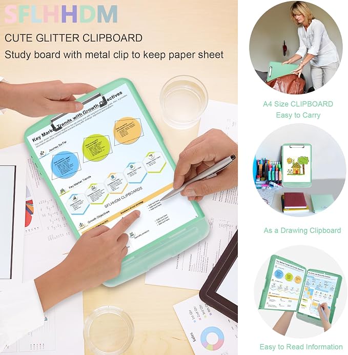 SFLHHDM Clipboard with Storage,Storage Clipboard with Pen Holder, A4 Binder Clip Boards 8.5x11 with Low Profile Clip,Side Opening Nursing Clipboards Folder for Office Supplies-Grayish Green