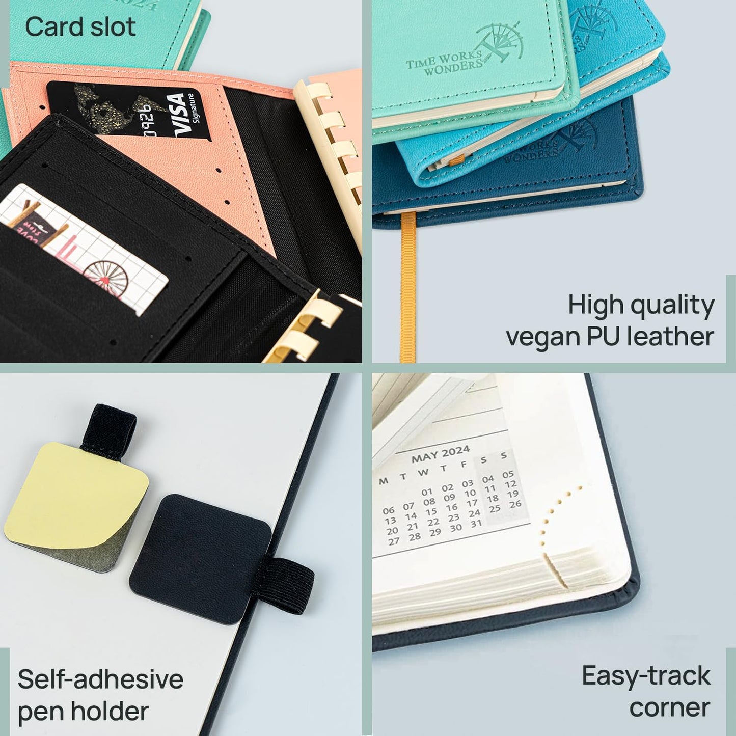 POPRUN Pocket Planner 2025-2026 (Slim Size 3.5'' x 6.5'') Academic Purse Calendar (July 2025 - June 2026) with Hourly Time Slots, 100GSM Thick Paper, Spiral Soft Cover - Green