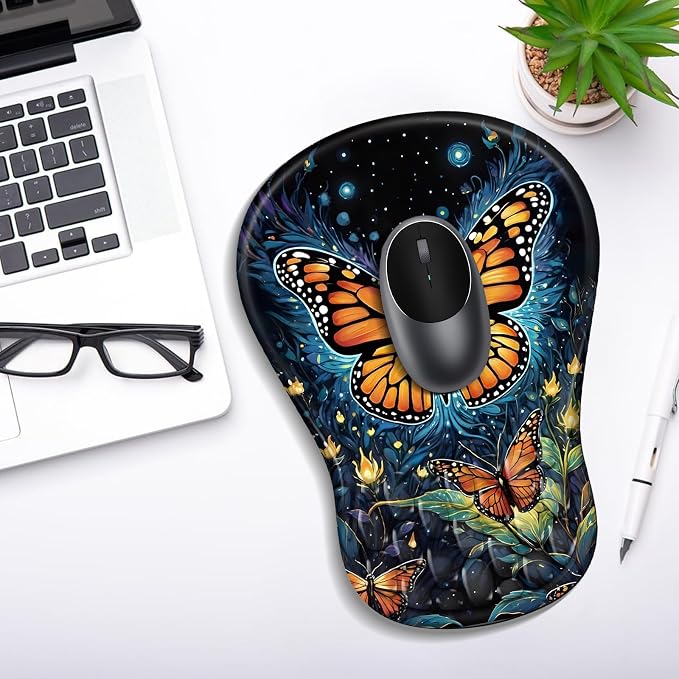 YIWEI Ergonomic Mouse Pad with Wrist Rest for Carpal Tunnel Pain Relief | Memory Foam Wrist Support,Non-Slip Rubber Base, Keyboard Computer Mousepad,Lycra Cloth Surface,Gaming Home Office