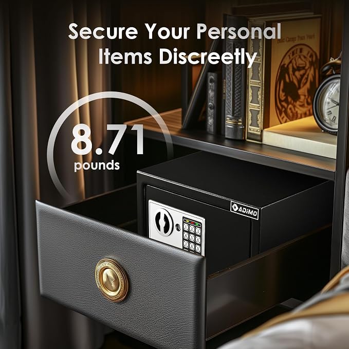 Safe Box for College Dorm Room with Fireproof Waterproof Bag, Money Safe with Keys & Pass Code & Wall Mount Kits, Hidden Home Safe for Money, Jewelry, and Documents-0.5 Cubic Feet