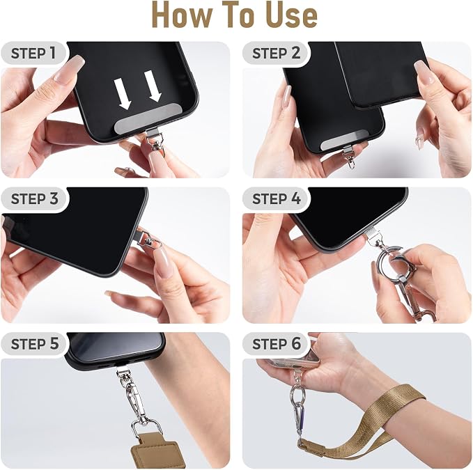 Tiostep Clip and Go Strap for Phone with Wallet Crossbody Phone Lanyard Adjustable and Detachable RFID Wristlet Wallet (Camel Checkered, Large)