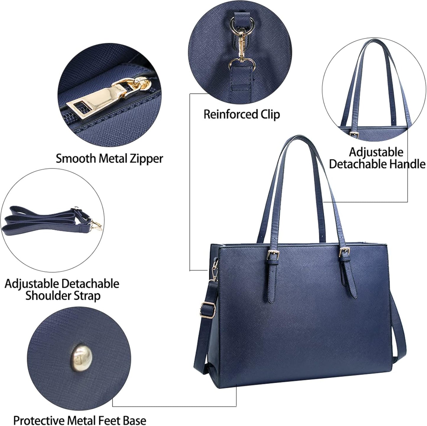 Laptop Bag for Women Waterproof Lightweight Leather 15.6 Inch Computer Tote Bag Business Office Briefcase Large Capacity Handbag Shoulder Bag Professional Office Work Bag Blue