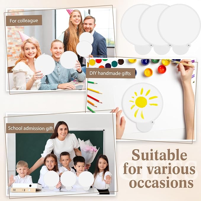 Roowest 2 Pcs 7.87“ Round Sublimation Blank Foldable Fan with Bag Polyester Colored Portable Handheld Compact Fold up Flying Disc Fans for Summer Wedding Graduation Party Favor (White)