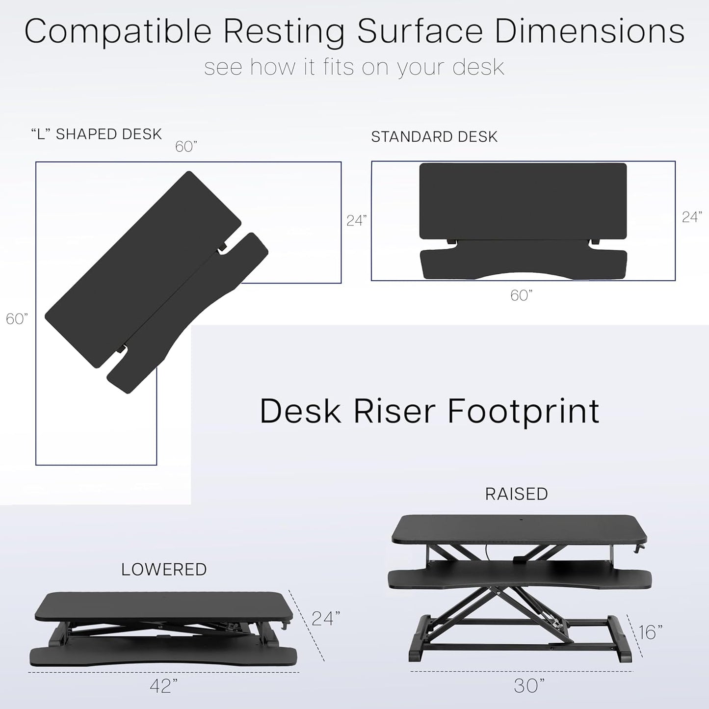 VIVO 42 inch Desk Converter, K Series, Height Adjustable Sit to Stand Riser, Dual Monitor and Laptop Workstation with Wide Keyboard Tray, Black Carbon Fiber Top, Black Frame, DESK-V042KR