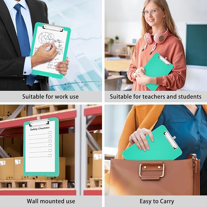 Hongri A5 Clipboard with Storage, Metal Retractable Pen Holder, Green | 6 x 9'' Nursing Plastic Foldable Clip Board, Size 9.4 x 6.1 x 0.9 in, Menu Box for Work, Office & School Supplies