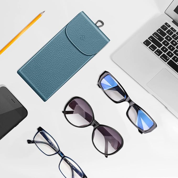 FINTIE Double Glasses Case with Carabiner Hook, Portable Vegan Leather Eyeglass Case Anti-scratch Sunglasses Pouch