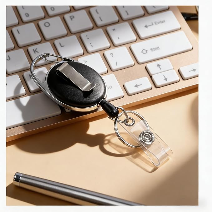 Teskyer Badge Reel, 5 Pack Retractable Badge Holders with Carabiner Belt Clip and Key Ring for ID Card Holder and Keychain