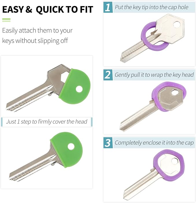 Vibit 32 Pack Key Cap Tags Set in 8 Assorted Colors Plastic Key Identifier Coding Label Covers for Standard Flat House Keys, 2 Styles