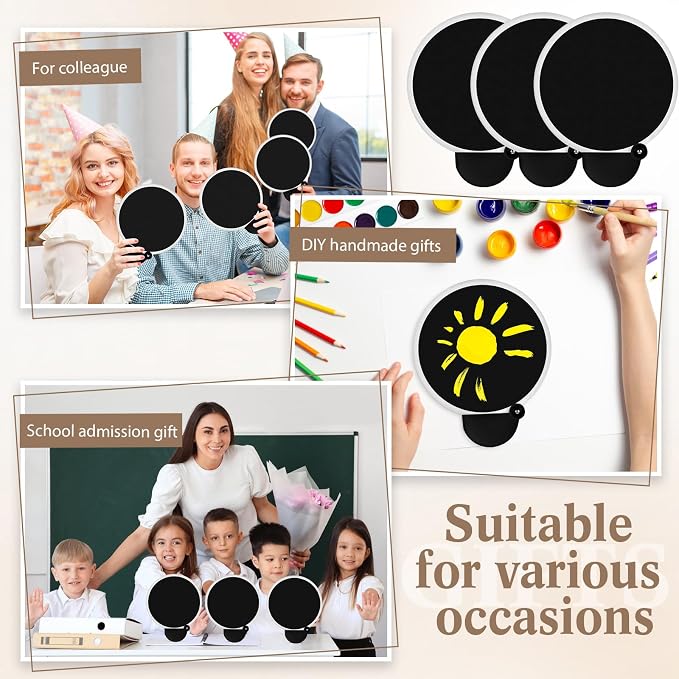 Roowest 12 Pcs 7.87“ Round Sublimation Blank Foldable Fan with Bag Polyester Colored Portable Handheld Compact Fold up Flying Disc Fans for Summer Wedding Graduation Party Favor (Black)