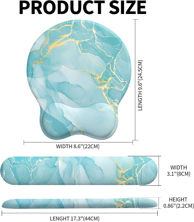 Mouse Pad Wrist Support, Ergonomic Memory Foam Keyboard Wrist Pad & Gel Wrist Rest Set for Computer Keyboard for Easy Typing & Pain Relief for Office & Home(Blue Marble Set)