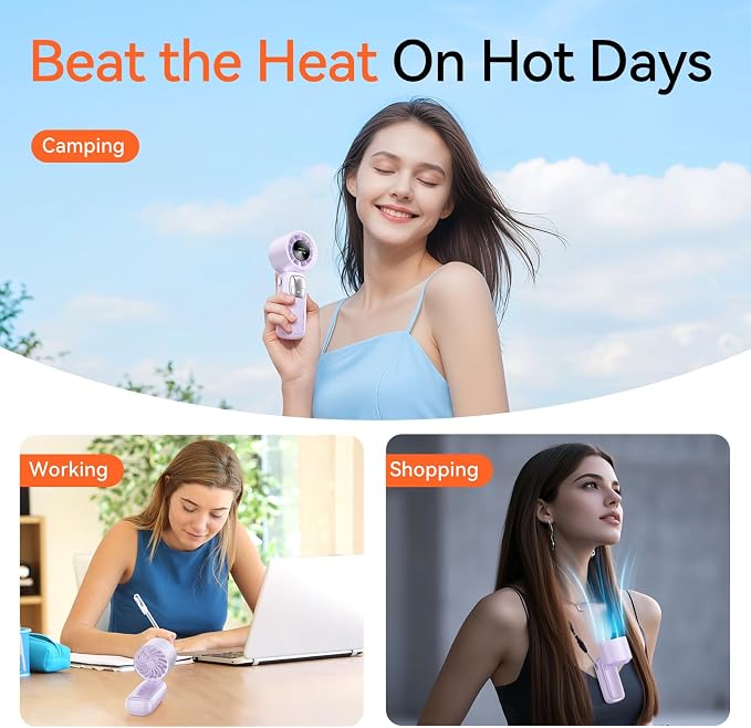 KIMMOO 3-in-1 Portable Handheld Turbo Fan-100 Speeds, 11000 RPM, 10Hrs Cooling, LED Display, 90° Rotation, Small Travel Fan, Mini Foldable Hand Held Personal Fan for Women Men (Purple)