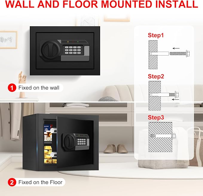1.3 Cuft Safe Box Fireproof Waterproof, Digital Security Safes for Home Use Fire and Water Proof with Combination Lock, Alarm System and Removable Shelf, Anti-Theft Document Safes For Money, Jewelry