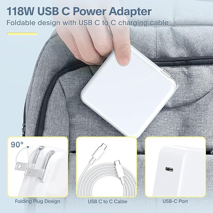 Azacvb Mac Book Pro Charger - 118W USB C Fast Charger Power Adapter Compatible with MacBook Pro & MacBook Air 13, 14, 15, 16 inch, M1 M2 M3 M4 M5, New ipad Pro and All USB C Device, 6.6ft Charge Cable