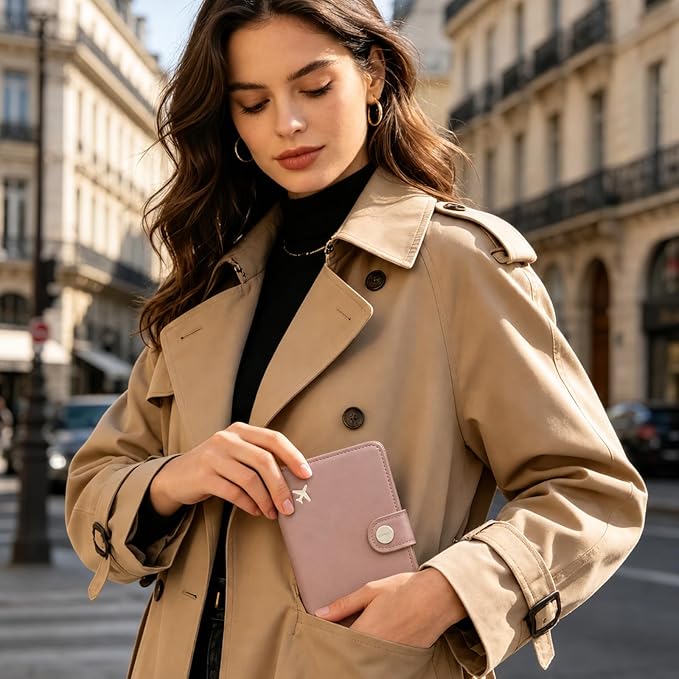 Passport Holder RFID Blocking Travel Wallet, Dusty Pink | Passport Cover with Multiple Card Slots, Water-Resistant & Easy-Carry, Must-Have Travel Accessory for Men & Women.