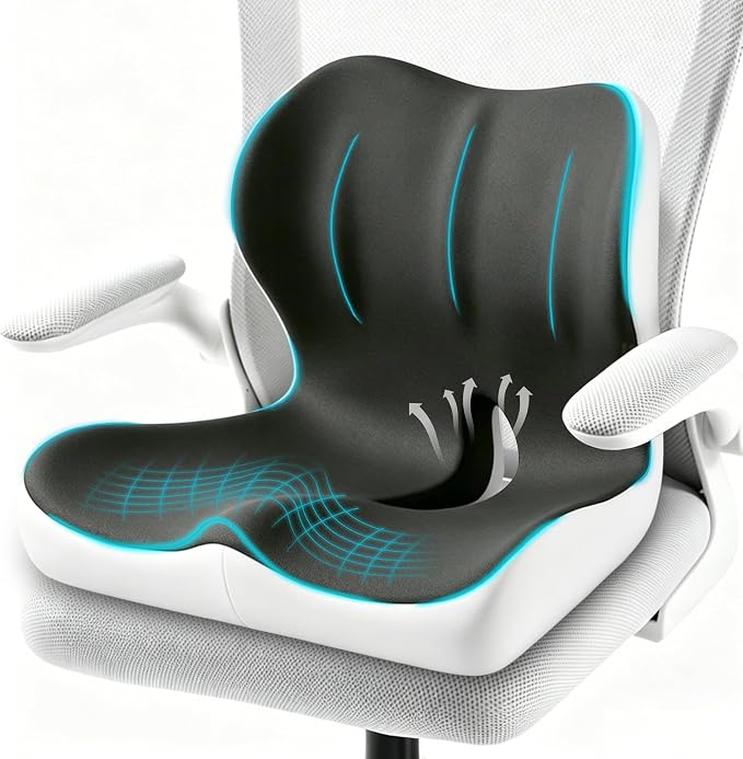 Seat Cushion for Office Chair and Car, Ergonomic Memory Foam Seat Cushion with Lumbar Support Pillow, Orthopedic Cushion for Sciatica & Back Pain, Dark Gray & Light Gray