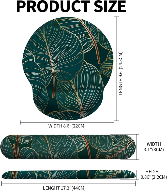 Mouse Pad Wrist Support, Ergonomic Memory Foam Keyboard Wrist Pad & Gel Wrist Rest Set for Computer Keyboard for Easy Typing & Pain Relief for Office & Home (Tropical Plants Set)