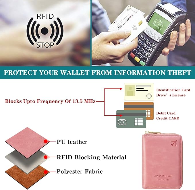 Travel Passport Wallet RFID Blocking Passport Holder-Women and Men with Zippered Ladies Passport Cover