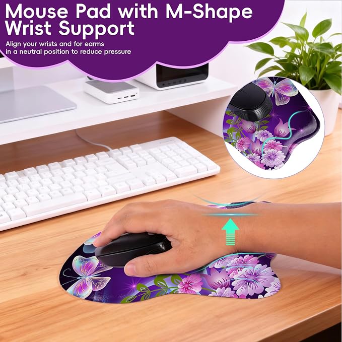 Upgrade Ergonomic Mouse Pad,Non Slip Mousepad Wrist Rest Support for Office, Computer, Laptop & Mac(B-Vivid Butterfly)