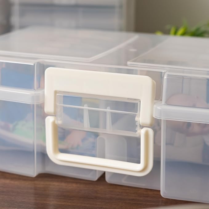 IRIS USA 4" x 6" |Made in USA| 2-Pack Photo Organizers and Picture Storage Box with Handle, 12 Inner Cases/Containers for Tasks, Stickers, Ephemera, & Flashcards - Clear