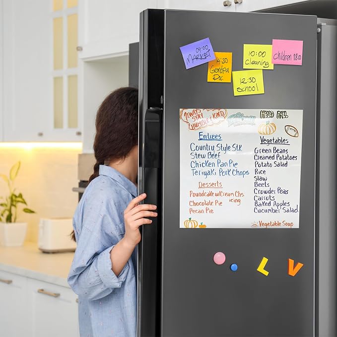Magnetic Dry Erase Whiteboard 18"x39" for Fridge | Dry erase white board for fridge set with markers, eraser & magnets. Magnetic sheet sticks to fridge whiteboard