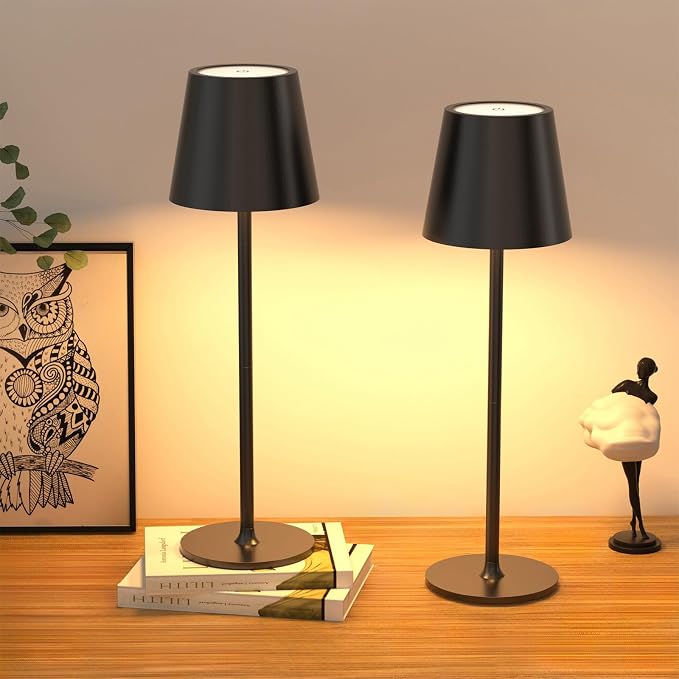 JACKYLED Cordless Table Lamps Rechargeable, 3 Adjustable Height, 5000 Capactiy Operated, 3 Colors Smooth Dimming, Portable LED Waterproof Table Lamp for Dining, Bedroom, Outdoor (2 Pack)