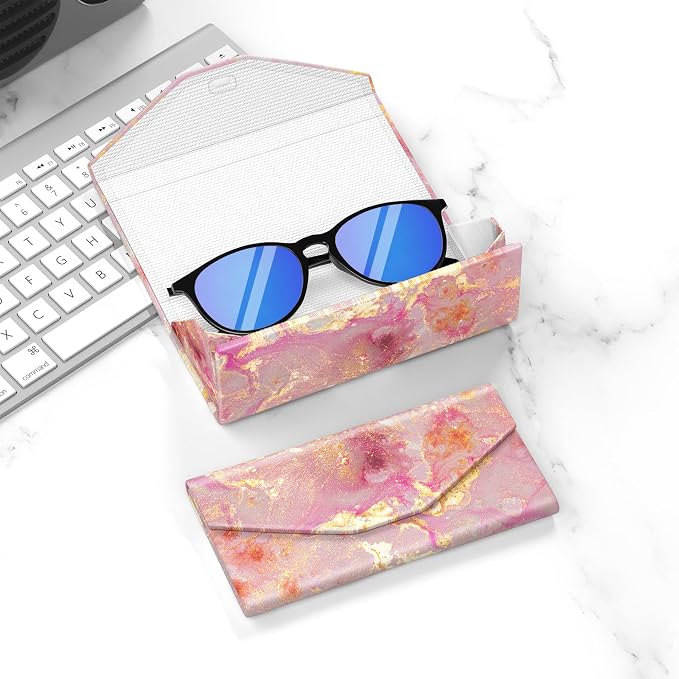 Sunglasses Case, Foldable Glasses Case, Magnetic PU Leather Hard Shell Folding Eyeglass Holder Box, Collapsible Unisex