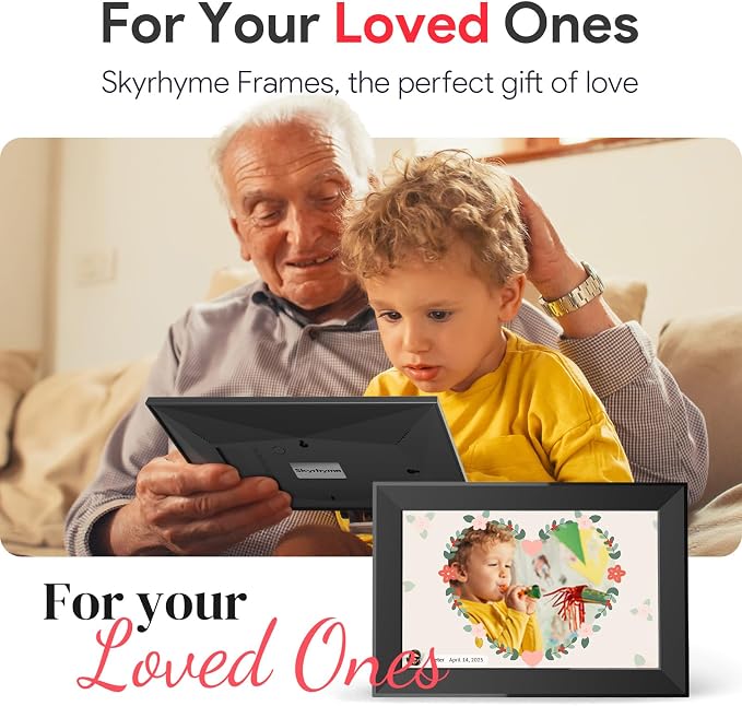Skyrhyme 10.1 Inch Digital Picture Frame with 32GB Storage, Frameo WiFi Digital Photo Frame, 1280 * 800 IPS Touch Screen, Auto-Rotate Slideshow, Easy to Share Photo/Video via Free App