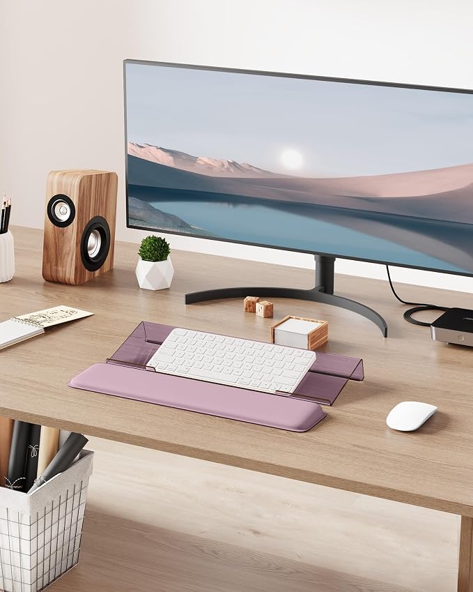 Laborio Computer Keyboard Wrist Rest, Keyboard Riser Stand for Desktop | Rose Pink, Ergonomic Acrylic Keyboard Holder, Non-slip Wrist Pad, Pain Relief for Typing, Multiple Colors