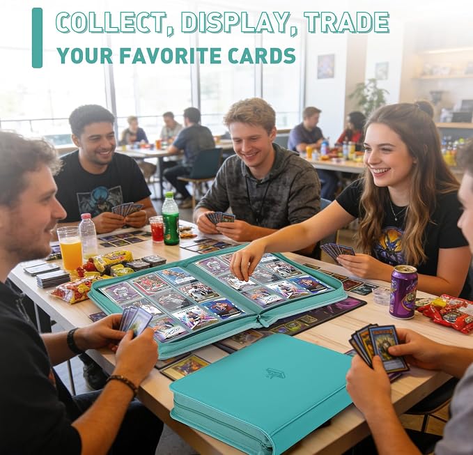 Trading Card Binder 9 Pocket, 360 Pockets Double-Sided Card Album, Premium PU Leather Zipper Card Holder for MTG, TCG, Sports & Game Cards, Must-Have for Collectors(Turquoise)