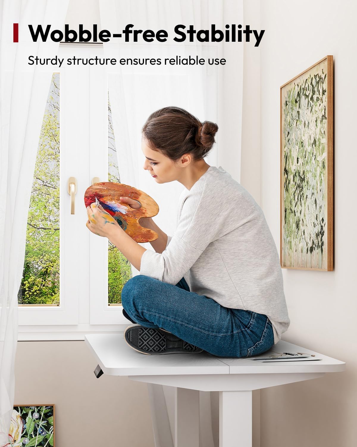 SANODESK Standing Desk Height Adjustable Electric Stand up Desk 48x24 Inches Sit Stand Home Office with Splice Board, White Frame/White Top