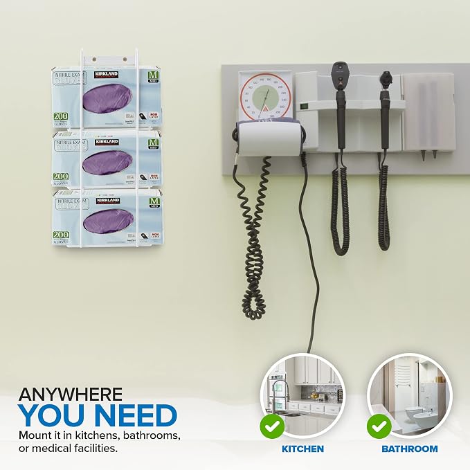 Stock Your Home (White Metal Triple Gloves Dispenser, Tissue Box Shelf, Glove Box Holder Wall Mount, For Kitchen, Cleaning Closet, Lab, Exam, or Office