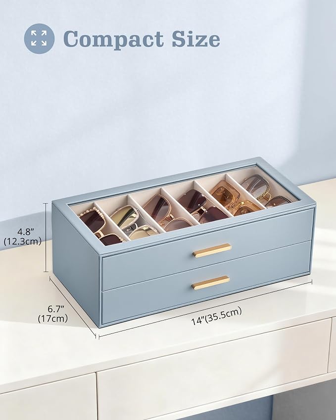 Lolalet Sunglasses Storage Box for Women, Eyewear Eye Glass Organizer with Clear Top Display Holder Case
