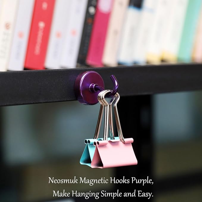Neosmuk Magnetic Hooks, Heavy Duty 85lb+ Strong Magnet Hook for Cruise Cabins, Cruise Essentials 2026 for Hanging, Metal Wall Refrigerator Hangers (Purple, 10 Pack)