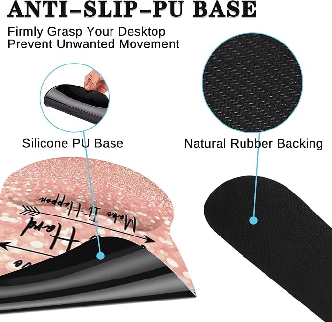 Ergonomic Mouse Pad Set with Wrist Rest, Rose Pink Gold | Non-Slip Rubber Base Wrist Cushion Support and Coasters Mousepad with Wrist Support for Computer Keyboard