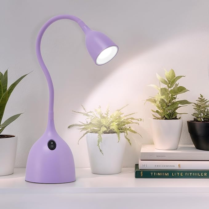 EJIAXIN Gooseneck Desk Lamp 360° LED Flexible Reading Light Small Desk Lamps for Small Spaces Home Office Bedroom College Dorm Desk Bookshelf Nightstand Table Lamp (Purple)