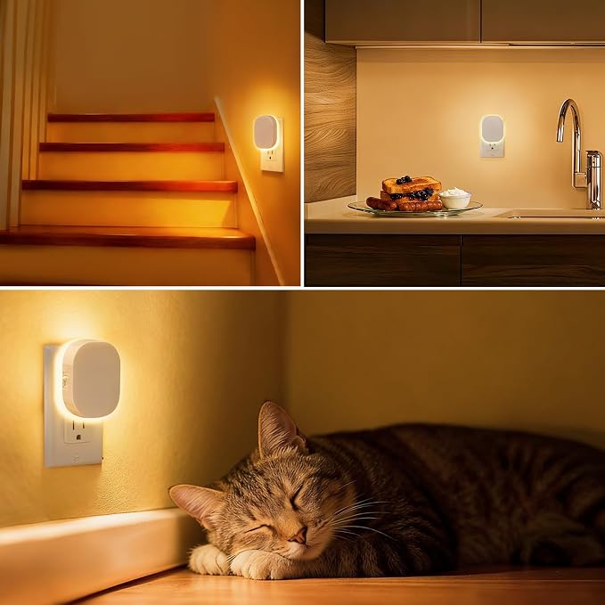 Plug-in LED Backlit Night Light with Motion Sensor & Dusk to Dawn Sensor, 2700K Soft Warm White Nightlight with Dimmable Brightness for Adults & Kids' Bedroom, Bathroom, Hallway, 2 Pack