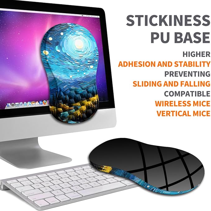 Ergonomic Joint Wrist Support Mouse Pad with Memory Foam Cushion Massage Bump, Carpal Tunnel Pain Relief Mousepad Slope Design for Wrist Rest, 11.8x7.9 in, Starry Night